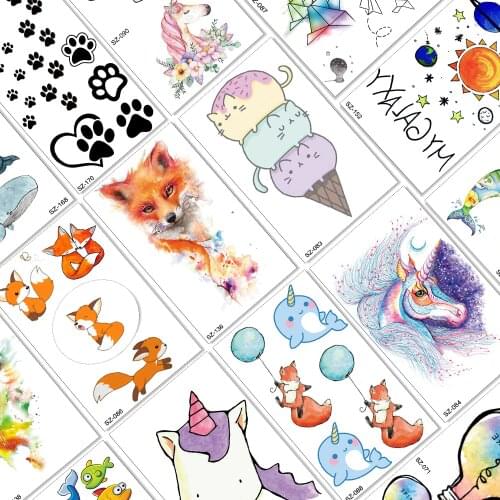 Funny Cartoon Fox Temporary Tattoos For Kids Children Fake Body Art Hands Arm Tattoos Paper Washable Realistic Sheets Sticker