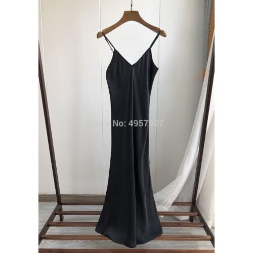 High-end Silk Strap Solid Color Slip Dress - Newest Ladies White/Wine Red/Black/Navy/Green Midi Dress
