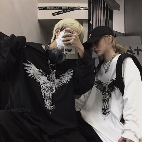 Japanese Ulzzang M-3XL streetwear casual hip-hop autumn ins long-sleeved Vintage gothic devil cartoon female Harajuku sweatshirt