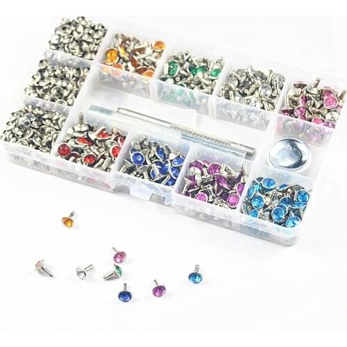 400pcs 8color Punk Diamond Spikes Rivets Rhinestone Studs Decor Rivets For Leather Belt Handbag Double-sided Rivet DIY WIth Tool