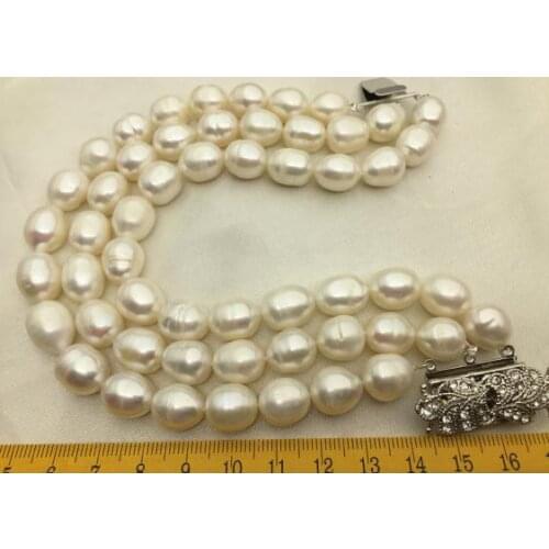 Handmade Pearl Jewellery 3Rows Big Rice White Color Genuine Freshwater Pearl Bracelet Real Pearl Jewelry