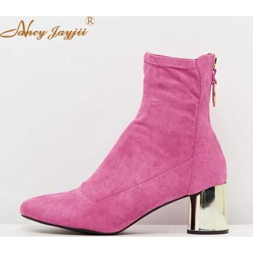 Women Shoes Adult Ladies Female Boots Zipper Ankle Round Toe High Round heels Winter Mature Fashion Leisure Nancyjayjii 2019