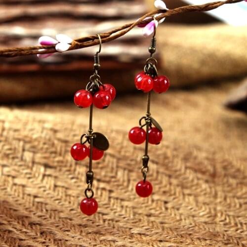 8Seasons Fashion Ethnic Drop Earrings Red Blue Ceramic Beads Pendants Trendy Jewelry For Women Accessories Charms Gift,1 Pair