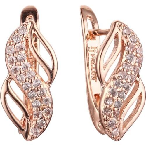 585 Gold Color Women Earring Luxury Rose Gold Earring Classic Style Cubic Zircon Fashion Korea Earrings New Arrival