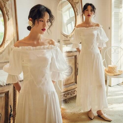 Long White Elegant Vintage Women Dress Summer Off Shoulder Retro Runway 2021 Party Dress Maxi Casual Vacation Sexy Dresses New