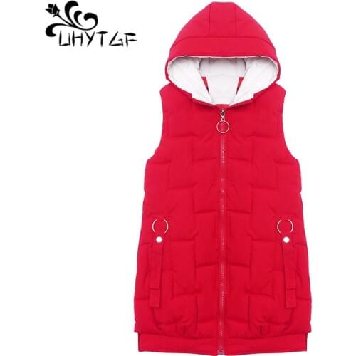 UHYTGF Vests for women New hooded autumn winter vest waistcoat female fashion sleeveless Parker jacket casual plus size vest 415