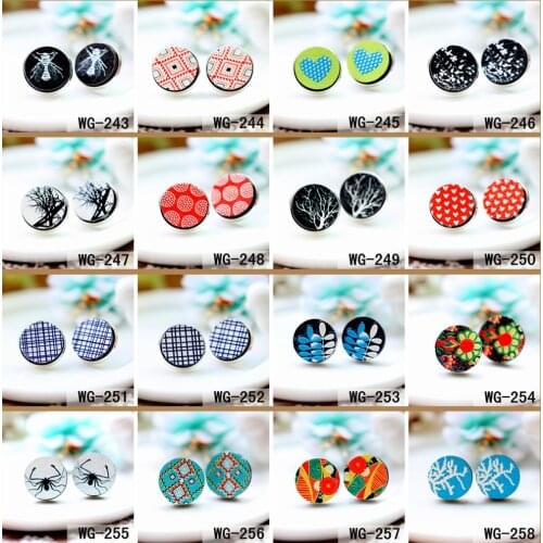10PCS WG-243-258 Unique 3D Embossed 16mm Round Coloured Drawing pattern Laser Cut wood Cabochon DIY for Earring