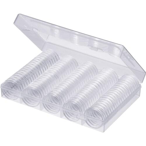 100Pcs With17/20/25/27/30mm Coin Cases Capsules Holder Clear Plastic Round Storage Box