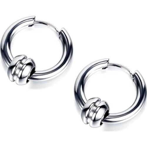 2020 New Fashion Small Stainless Steel Beads Pendants Hoop Earrings For Men Women Minimalist Hip Hop Jewelry Accessories Earring