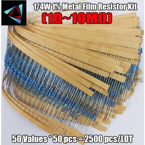 2500pcs 1/4W1% 50 Values 1R~10M Ohm Metal Film Resistor Assorted Kit 50pcs Each value