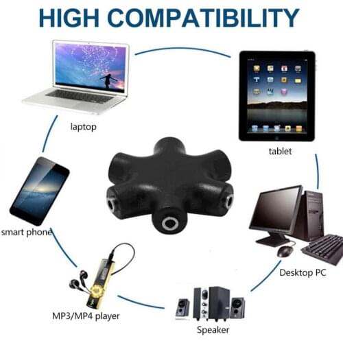 3.5mm Stereo Headset Headphone Earphone Extension Audio Hub Splitter Adapter 1 Male to 2 3 4 5 Female Audio Cable