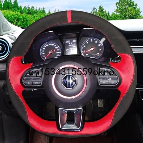 DIY Steering Wheel Cover Custom For MG6 ZS GS MG3 Black Suede Red Leather Stitch On Wrap Interior Accessories