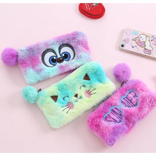 Plush Pencil Case School for Girls Boys Cartridge Cute Cat Kawaii Eyes Love Pencil-case Korean Pen Bag Big Pencilcase Stationery