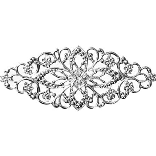 DoreenBeads Iron Based Alloy Embellishments Leaf Silver Color Filigree Jewelry Findings 80mm(3 1/8") x 35mm(1 3/8"), 4 PCs