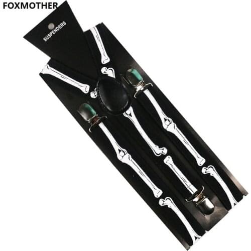FOXMOTHER Hip Hop Skull Bone Print Elastic Braces Suspenders For Women Mens