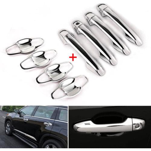 For Toyota Highlander 2015 2016 2017 2018 16Pcs ABS Chrome Door Handle Catch Cover Trim Overlay Catch Cap Without Keyless Hole
