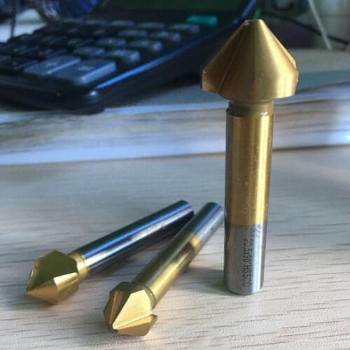 JR Titanium-plated 6PC metal high-speed steel chamfering tool 90° chamfering knife three-blade alloy round shank milling cutter