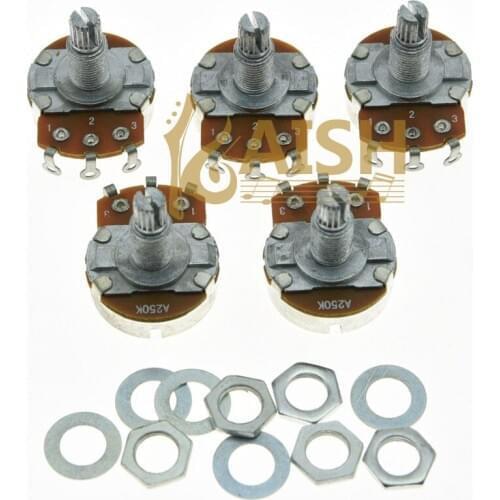 KAISH Pack of 5 A250K Guitar Audio Pots 24mm Large Base Long Shaft Potentiometers