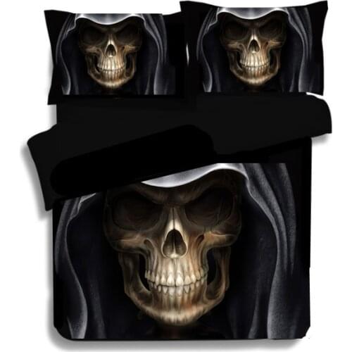 Home Textile Printed 2 / 3pcs Skull Quilt Cover Pillow Case Flame Skull Boys Bedding Set Ghost Blow Lamp Single Double Size