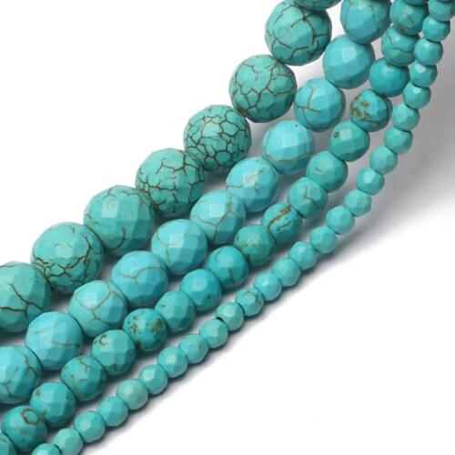 4-14mm Dyed Color Round Faceted Blue Turquoises Beads Natural Stone Beads For Jewelry Making Beads 15'' DIY Beads Trinket Gift