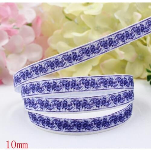 16607-6,(3/8")10mm 10yard/lot Blue Flowers Ribbons Thermal transfer Printed grosgrain Wedding Accessories DIY handmade material