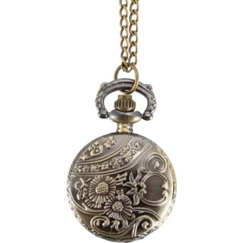 Fashion Vintage Women Pocket Watch Alloy Retro Hollow Out Flowers Pendant Clock Sweater Necklace Chain Watches Lady Gift EIG88