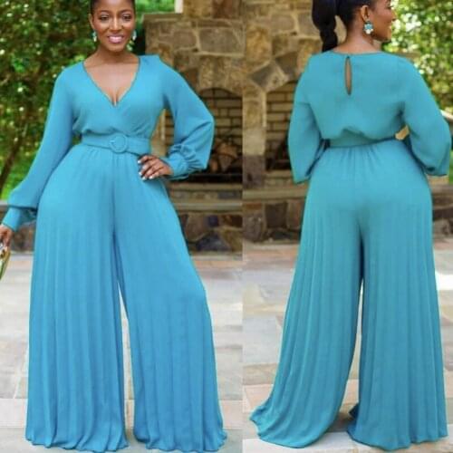 Spring and Autumn Fashion African Women Long Sleeve V-neck Yellow Long Jumpsuit African Clothes European Clothing