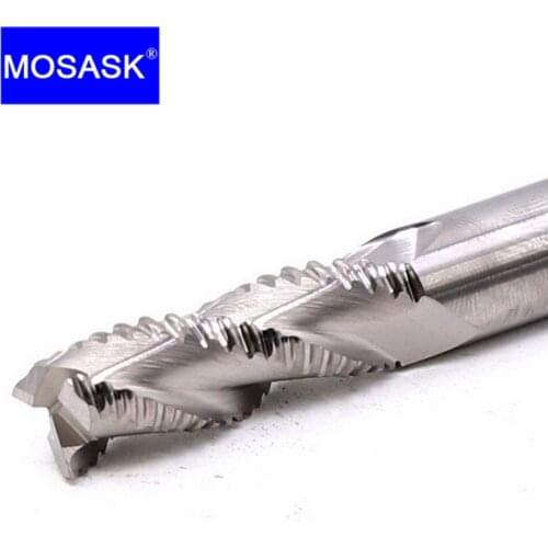 MOSASK 1PCS 3 Flutes HRC55 Processing Aluminium 6 8 10 12 mm Shank Solid Tungsten Steel Carbide Router Roughness Milling Cutter