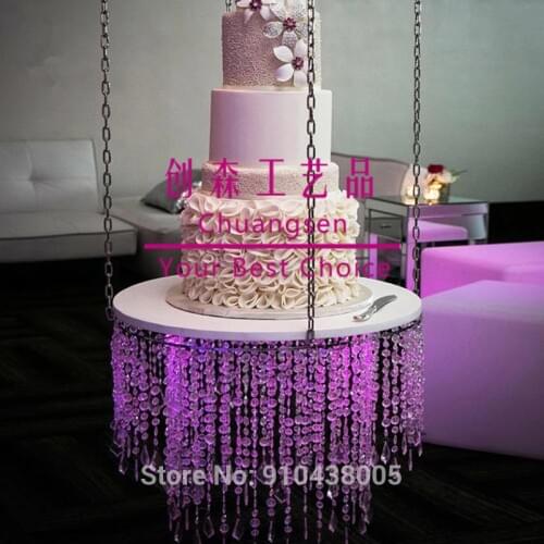 New design acrylic crystal hanging cake stands , chandelier wedding cake stand for big cake , party deco center piece