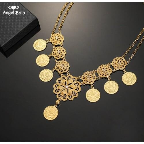 Arab Coin Big Necklace for Women Muslim Islam Middle East Wealth Symbol Wedding Long Necklaces Africa Turkish Persia Jewelry