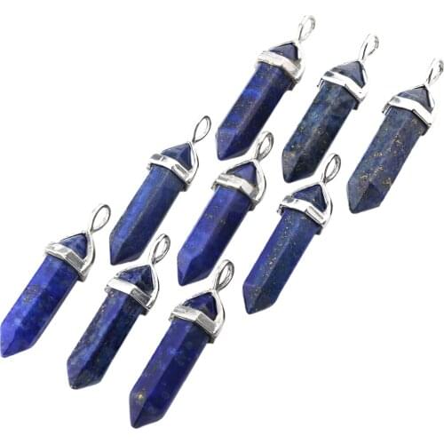 SUNYIK Lapis Lazuli Stone Healing Chakra Reiki Cut Point Gems Pendulum Bead Pendant Fit Fashion Necklace (Free Chain)
