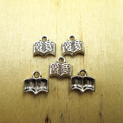 40pcs 10 x 10mmOpened Book charms Pendants once upon a time DIY necklace/ bracelets charms antique silver tone