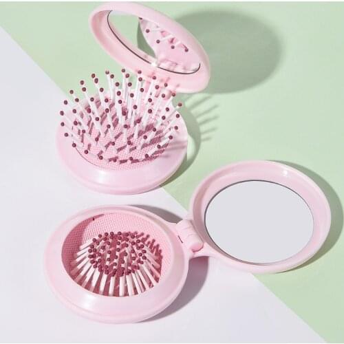 Portable Round Mirror Hair Comb Folding Massage Hair Brush Mini Airbag Combs