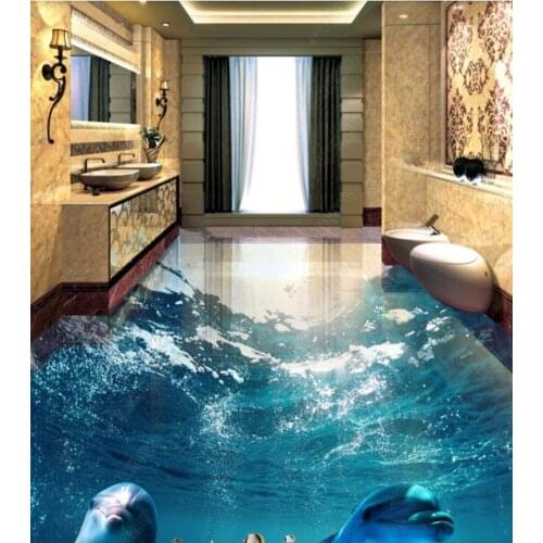 PVC Underwater world dolphin 3D stereo non-slip waterproof self-adhesive 3D floor sticker tiles bathroom 3D wallpaper