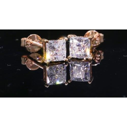 6.5mm D Color VVS1 Princes Brilliant Cut Moissanite Earring Stud Earring Screw Back Solid Real 18k Rose Gold For Lady