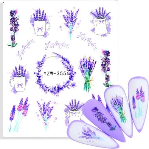 Flower Series Nail Water Decal Stickers Sakura Daisy Lavender Floral Green Leaves Pattern Transfer Sticker Nail Art Decoration