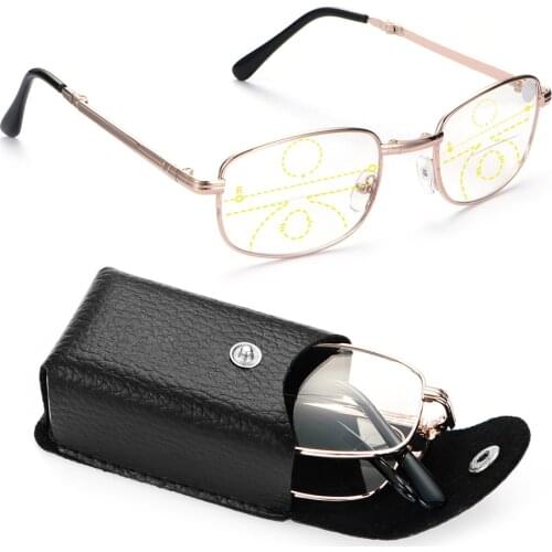 1Pcs Foldable Metal Reading Glasses Unisex Progressive Multifocal Lenses Presbyopia Eyeglasses Includes Glasses Case +1.00~+4.00