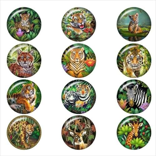 50PCS Mixed Charm Snap Button Jewelry Animal Tiger Leopard For DIY 18MM Glass Button Snap Bracelet Necklace Jewelry