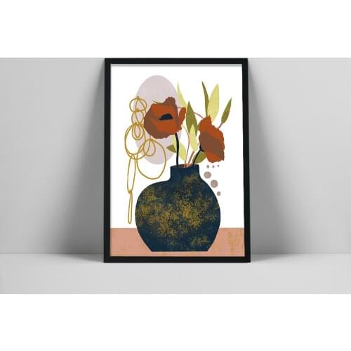 Modern Botanical Print, Mid Century Wall Art, Poppies Print, Ikebana Print, Scandinavian Art Print, Wabi Sabi Art, Asian Art Pri