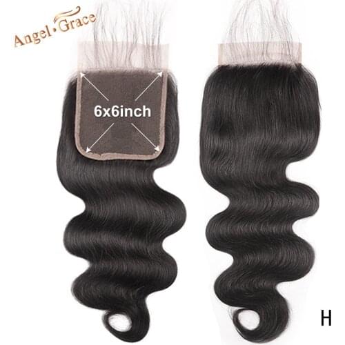 Angel Grace 6X6 Body Wave Lace Closure Free Middle Part Brazilian Human Hair Natural Color Remy Hair Lace Closure With Baby Hair