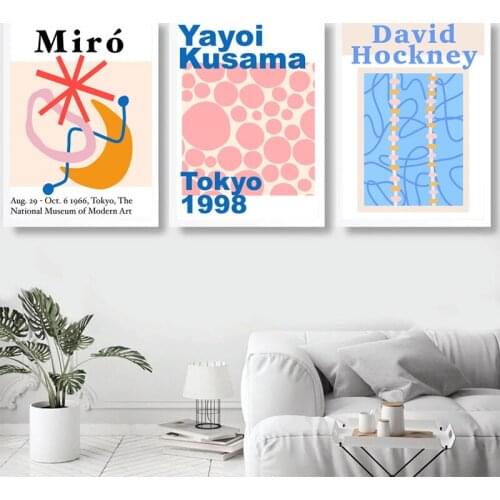 Yayoi Kusama, Hockney, Miro Abstract Painting Gallery Exhibition Canvas Painting Posters and Prints Wall Art Pictures Home Decor
