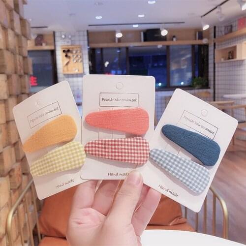 1 Pair Korean New Autumn and Winter Simple Plaid Fabric Childrens BB Clip Girl Princess Fashion Colorful Hairpins Headwear