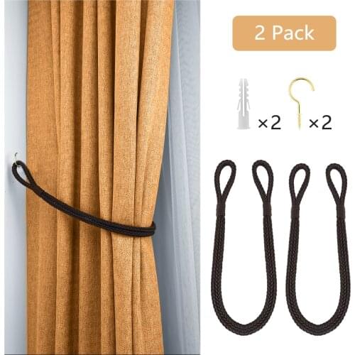 Curtain Rope Buckle,2 Pieces Knitted Wax Rope with Hooks Decorative Braided Tiebacks Drapes Holdback Tie Band for Living Room