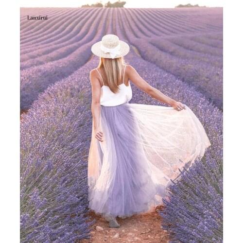 Maxi Long Tulle Mesh A-Line Fashion Skirts for Women Elastic High Waist Lolita Elegant Girls Juniors Prom Formal Party Skirt