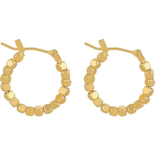 Female Small Square Beads Earrings Retro Simple Hoop Earrings Korean Geometry Metal Earrings For Women Trend Jewelry Gift