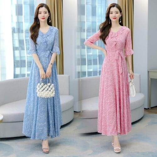 Women Long Chiffon Dress Summer 2021 Boho Retro Maxi Fairy Elegant Casual Party Night Beach Vacation Runway Vestidos Korean New