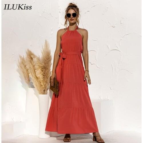 Women Solid Sleeveless Casual Long Dress Summer Strapless Backless Maxi Dresses Red Slim High Waist Sashes 2021 Fashion Clothing