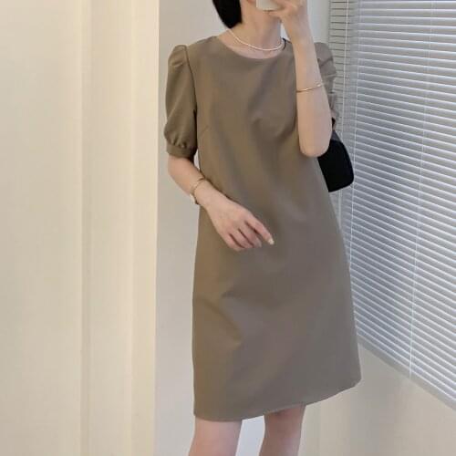 Womens Dress 2021 Summer New French Style Retro Crew Neck Puff Sleeve Short A- line Skirt Womens