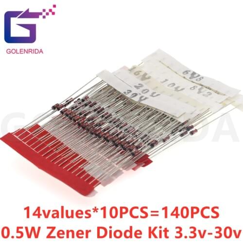 14values*10PCS=140PCS 0.5W regulator 3.3v-30v 1/2w Zener Diode component Assorted kit package
