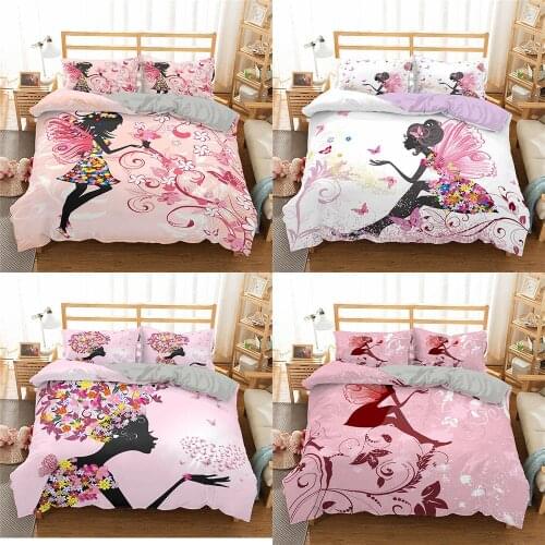 2021 Pink Fairy Bedding Sets 3D Colorful Flower Printing Duvet Cover For Girl Comforter Bedding Sets King Queen Size Bed Line
